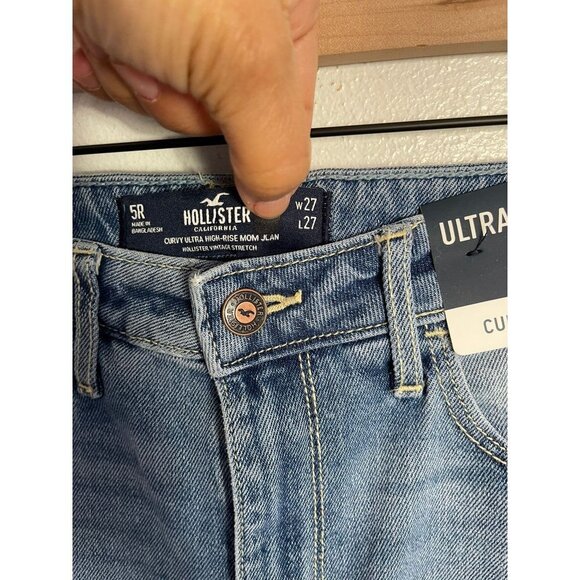 Hollister Womens Curvy Ultra High Rise Distressed Mom Jeans Blue Size 5R w27 L27 - Picture 5 of 6